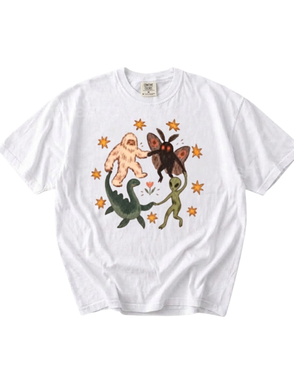Comfort colors White Graphic Tee with Friendly Monsters